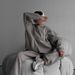 Trendy Oversized Hoodie & Jogger Set - Streetwear Loungewear, Polyester-Spandex Blend, Long Sleeve, Pink/Brown/Gray (S-Xl, Fall Winter Casual Outfit)_ecoleips.com