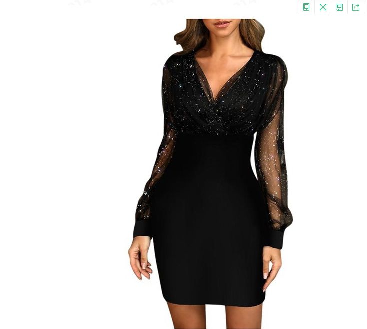 Women's Clothing Mesh V Neck Sequin Dress Slim Sexy Dress_ecoleips.com