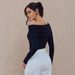 2026 Spring New Off-Shoulder Butterfly Brooch Design Slim Fit Long Sleeve Women's Top From Cross-Border_ecoleips.com