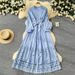 Vintage Lace Dress A-Line Knee-Length Bow Tie Waist Long Sleeves Polyester Blend Women's Clothing/Dress One Size 9 Colors_ecoleips.com