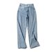 Women's Fashion 2023 Autumn New Vintage Slanted Waistband Design High-Waisted Straight Wide-Leg Floor-Length Jeans_ecoleips.com