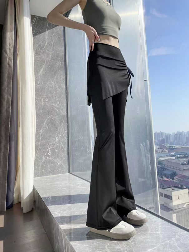K New Fake Two-piece Drawstring Paired Pants For Women's Slimming Pants, Sporty Women's Pants Skirt, Micro Flared Pants_ecoleips.com