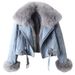 Women's Clothing Autumn And Winter New Fox Fur Collar Rabbit Fur Lining Fashionable Small Denim Jacket Women's Short Top Jacket_ecoleips.com