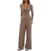 Minimalist 2-Piece Lounge Set – V-Neck Long Sleeve Top & Wide-Leg Pants (XS-XL, 4 Colors)_ecoleips.com