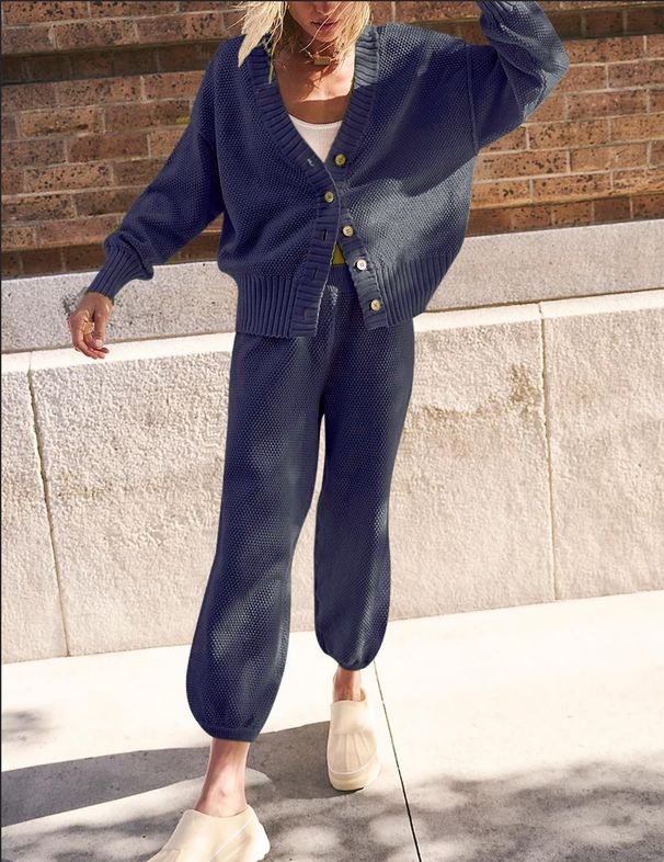 Women's Casual Solid Color Lounge Set Long Sleeve Pullover Sweater & Pants Outfit Comfortable Autumn Winter Knitwear_ecoleips.com