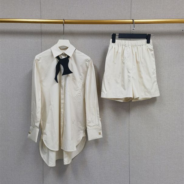 Aria Basics Aria Basics European American Niche 24 Spring-summer New Women's Fashion Design Silhouette Casual Long-sleeve Shirt And Shorts Set_ecoleips.com