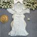 Women's Clothing Hollow Fungus Lace Sleeve Button Decoration Slim Fit Knitted Dress Fashion_ecoleips.com