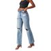 Women's High-Waisted Straight Leg Jeans – Distressed Ripped Denim Pants With Vintage Washed Blue (S/M/L/XL/2XL)_ecoleips.com