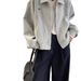 2025 Spring And Autumn New High-End Gray Sweatshirt Jacket Plus Size Women's Clothing For Plus-Size Ladies, Hoodless_ecoleips.com