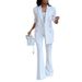 Women's Solid Color Casual Two Piece Suit Set Wide Leg Pants White_ecoleips.com