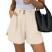 2025s 2025 Summer New High Waist Fashion Casual Shorts Solid Color Comfortable With Pockets Women's Wear_ecoleips.com