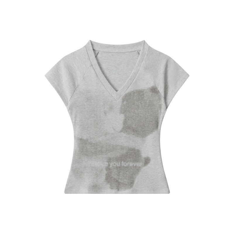 HeyHenry Women's Summer V-Neck T-Shirt Short Sleeve Bear Print Hot Girl INS Style Top_ecoleips.com