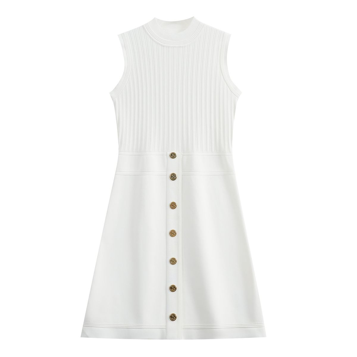 Women's Clothing Summer New French Style Simple Sleeveless Splicing Inner Wear A Line Knitted Dress For Women_ecoleips.com