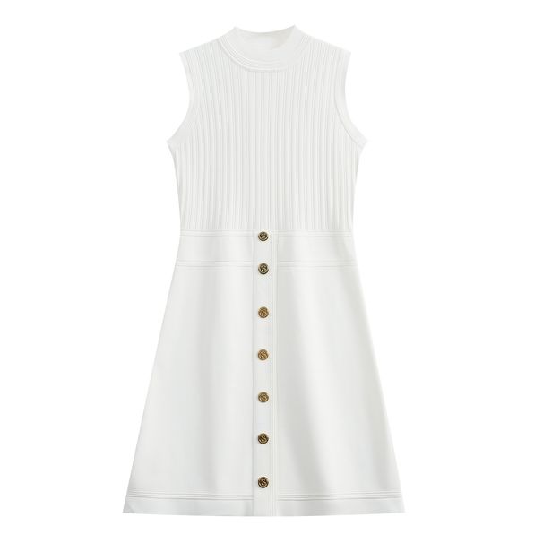 Women's Clothing Summer New French Style Simple Sleeveless Splicing Inner Wear A Line Knitted Dress For Women_ecoleips.com