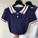 Women's Clothing Short Sleeved T Shirts Tops College Style Lapel Sweaters_ecoleips.com