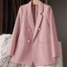 Green Women's Casual Suit Jacket Petite Korean Style Loose Sophisticated Blazer Long Sleeve Polyester For Spring Autumn_ecoleips.com