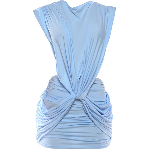 Weird Puss Sexy Cross Ruched Dress Women Deep V-Neck Sleeveless Backless Hollow Patchwork Peach Hip Stretch Slim Party Bodycon_ecoleips.com