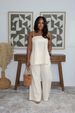 Women's Summer Casual Linen Pant Set Plus Size With Slit And Suspender American Style Cross Border Top And Pants Outfit_ecoleips.com