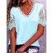 Women's Lace Trim V-Neck Relaxed Fit Short Sleeve T-Shirt - Breathable Casual Blouse For Everyday Comfort_ecoleips.com