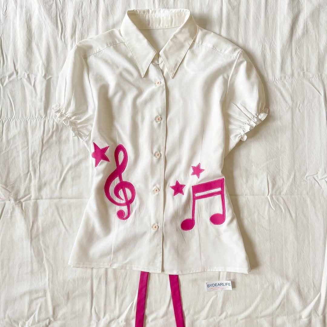 Spring/Summer Women's Slim Fit Shirt Lapel Collar Y2K Millennium T-Shirt Unique Trendy Gothic Musical Note Pattern European American Style_ecoleips.com