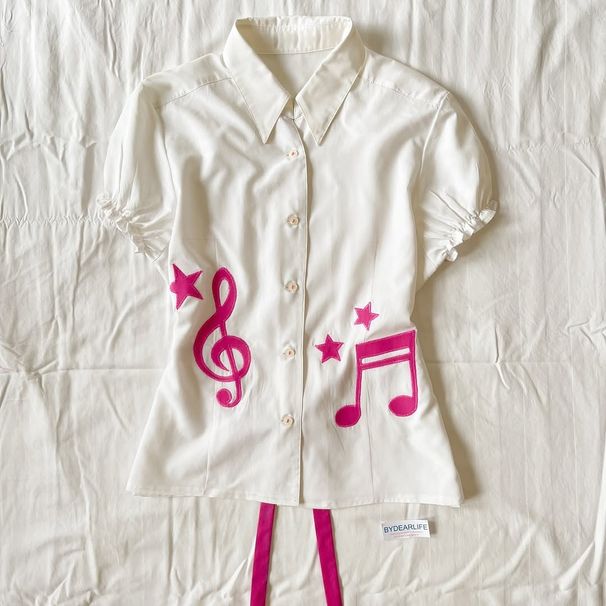 Spring/Summer Women's Slim Fit Shirt Lapel Collar Y2K Millennium T-Shirt Unique Trendy Gothic Musical Note Pattern European American Style_ecoleips.com