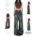 Abandoned Soil Style Splashed Ink Ripped Jeans For Women's Spring And Summer New Design Sense, Low Waist Slimming, Wide_ecoleips.com