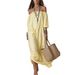 Women's Elegant Striped Off Shoulder Loose Fit Maxi Dress – Casual Resort Summer Gown_ecoleips.com