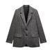 Women's Clothing Versatile Year Temperament Commuter Women's Loose Gray Striped Suit Jacket Striped_ecoleips.com