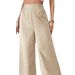 Women's High Waist Slimming Wide Leg Pants Solid Color Spring Summer Fashion Polyester Capri Pants_ecoleips.com