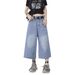 American Loose Fit Washed Vintage Cropped Denim Shorts For Women High Design Wide Leg Mid-Length Pants Street Style_ecoleips.com