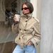 women's clothing elegant doublebreasted belted short trench coat stylish stand collar, slim fit, streetwear fashion (khaki, bury, y green)_ecoleips.com