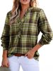 New Women's V-neck Checkered Shirt With Fashionable Casual Shirt Buckle_ecoleips.com