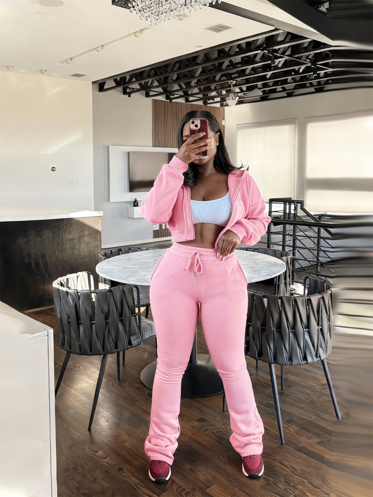 Women's Fleece-Lined Hooded Zip-Up Tracksuit Set – Slim Fit Drawstring Waist Joggers & Cropped Jacket (S-XXL, 6 Colors) | Streetwear Athleisure_ecoleips.com