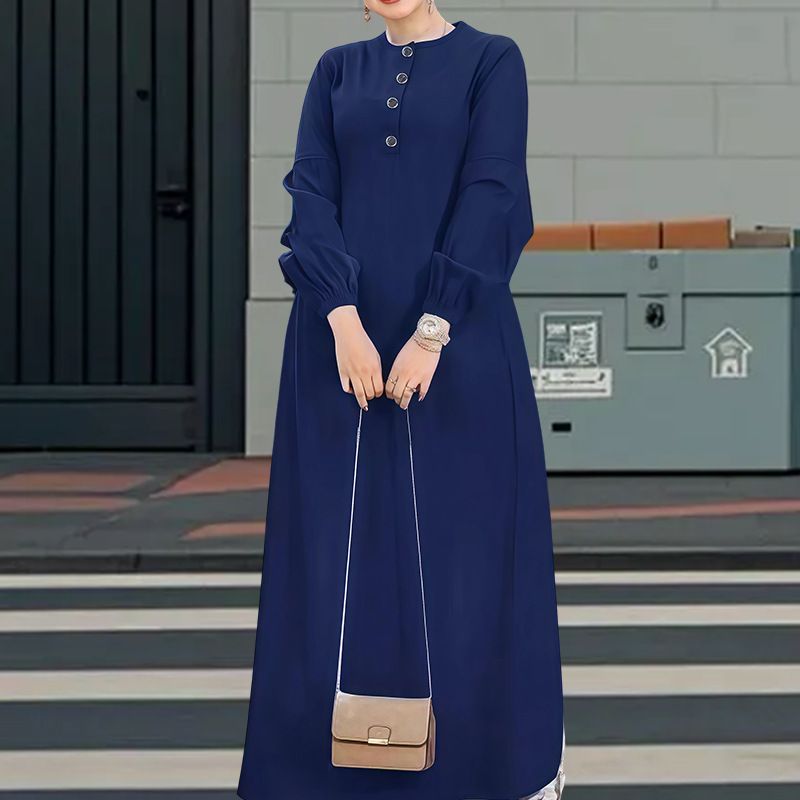 Women's Clothing Denim Maxi Dress With Button Front & Lantern Sleeves – Modest Loose Fit Casual Dress For Women (S-XL, Comfortable & Stylish)_ecoleips.com