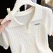Women's Slimming Collared Cable Knit T-Shirt Short Sleeved Ice Silk Fabric Summer Youthful Top_ecoleips.com