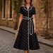 Polka Dot V Neck Button Down Waist Tie Dress Style Drape French Chic Women's Fashion_ecoleips.com