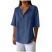 Women's Clothing Summer New Loose T Shirts For Women V Neck Cotton And Linen Button Tops_ecoleips.com