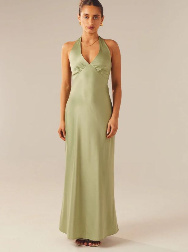 Women's Solid Color Satin Sleeveless V Neck Halter Dress Backless Tie Up Slim Long Dress Summer New Style Sexy_ecoleips.com
