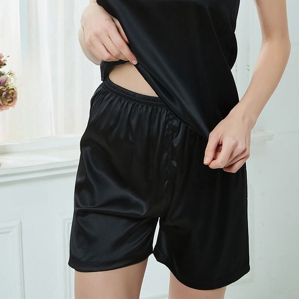 Womens Pajama Shorts Pj Bottoms 19mm 93% Mulberry Silk Boxer Sleep Lounge Short Sleepwear Elastic Waist L-6XL_ecoleips.com