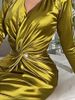 Women's Clothing High End Satin Waist V Neck Dress Satin Banquet Evening Dress_ecoleips.com