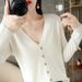 Aria Basics Aria Basics Spring And Autumn New Knitted Cardigan For Women V-neck Versatile Outerwear Long Sleeve Sweater Coat_ecoleips.com