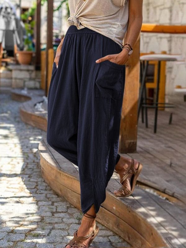 Women's Clothing Casual Wide Leg Cotton Linen Pants Spring Summer Loose Skinny Beach Trousers_ecoleips.com