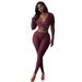 Women's V Neck Cross Strap Long Sleeve Top And Hip Lifting Pants Set European American Style Autumn New Clothing_ecoleips.com