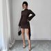 Elegant Fashion Solid Color Slimming Waist Fitted Long Sleeve Dress With Metal Buckle For Women Casual Daily Formal Occasion Wear_ecoleips.com