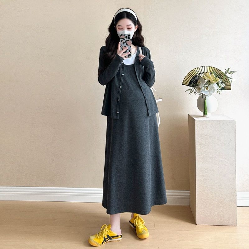 Autumn New Korean Fashion Patchwork Two-Piece Maternity Dress_ecoleips.com