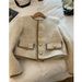 Women's Short Quilted Jacket – Chunky Knit Buttons, Cropped Length (Grey, Petite-Friendly, Lightweight Warmth)_ecoleips.com