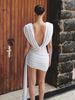 Absobe Sexy Deep V-Neck Ruched Mini Dress Women's White Sleeveless High Waist Ribbon Dresses Summer Slim Elegant Party Clubwear_ecoleips.com