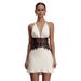 Women's Sexy Lace Panel Halter Deep V Backless Belted Bodycon Mini Dress – Elegant Party Gown_ecoleips.com