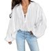 Summer Cotton Long-Sleeve Shirt With V-Neck, Tie, Loose Fit, Casual Fashion, Versatile And Suitable For Commuting_ecoleips.com