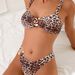 Women's Halter Neck Low Waisted Sexy Solid Color Two Piece Bikini Set With Large Metal Wire Laces For Beach And Holiday._ecoleips.com